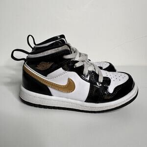 Air Jordan 1 Mid SE Metallic Gold Patent Black White Toddler Baby 9C